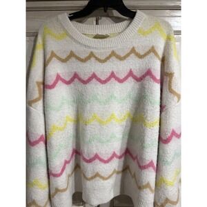 VTG LoveRiche Women's ‎ Sweater Colorful Scallop Stripes Size 2XL